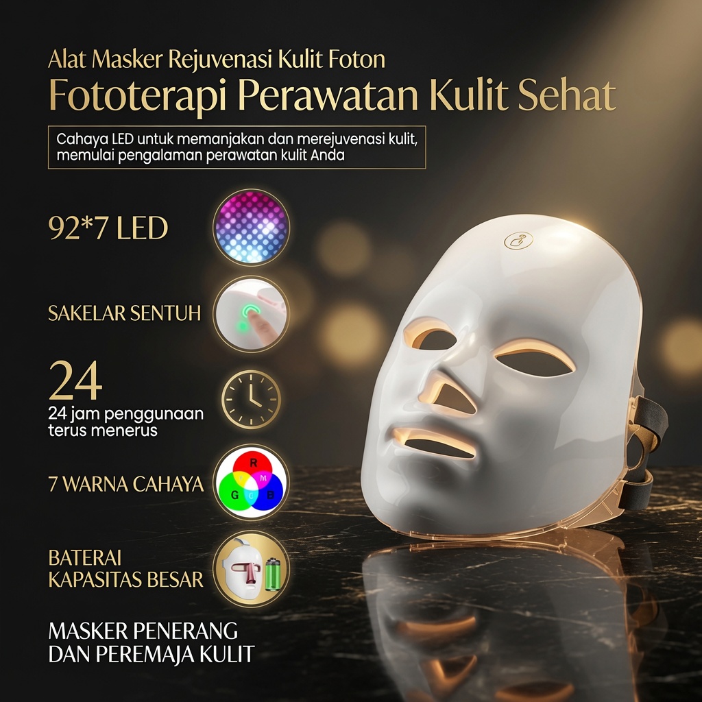 LED Photon Therapy Face Mask 7 Warna Premium