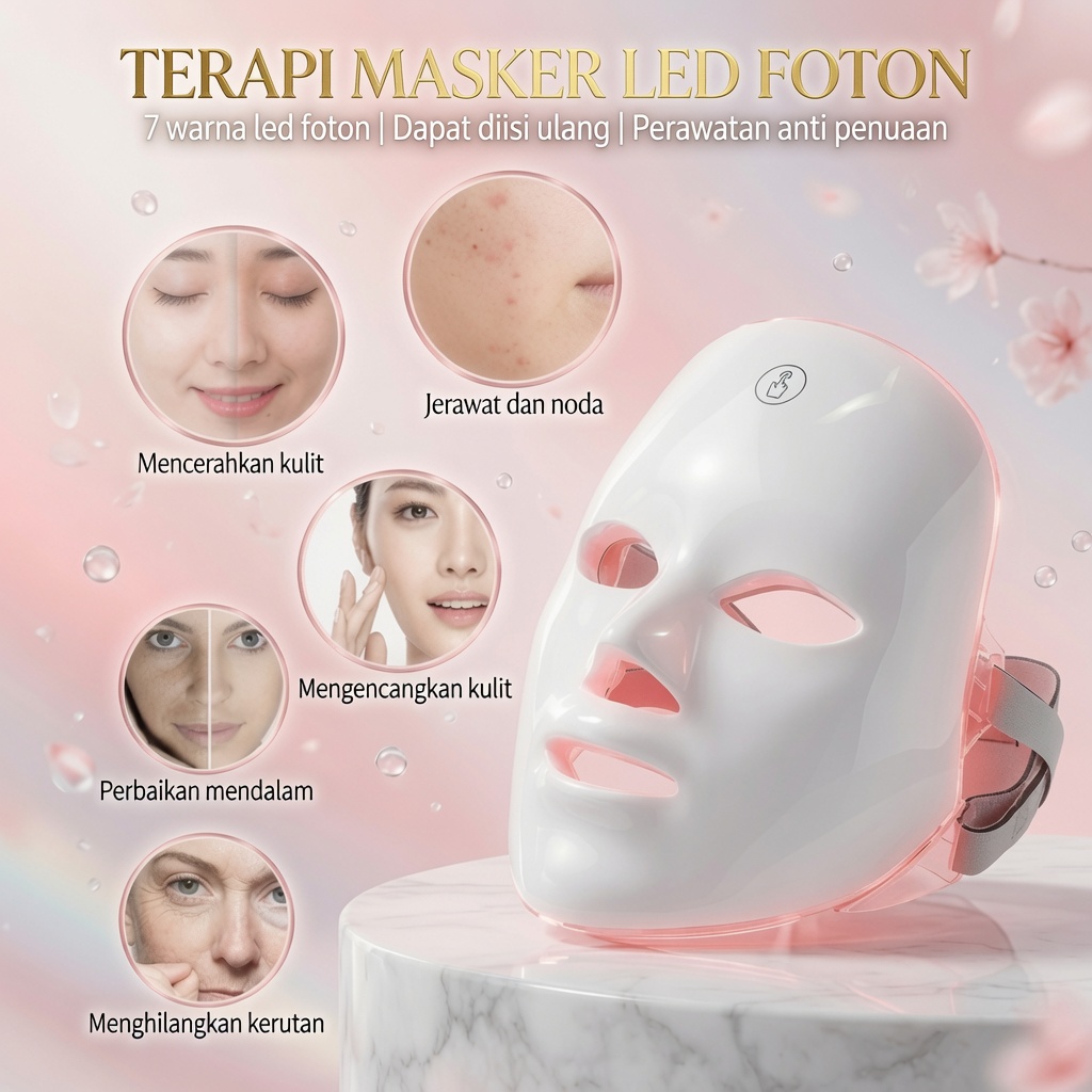 LED Photon Therapy Face Mask 7 Warna Premium
